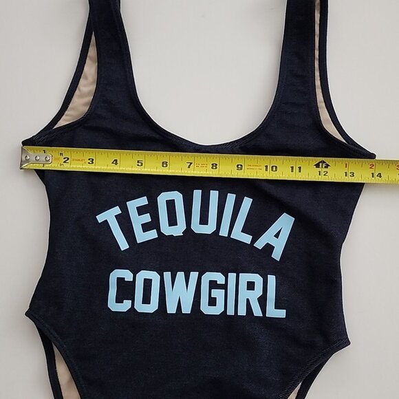 One Piece Women's Swimsuit Dark Denim Tequila Cowgirl Blue Print Size S/M - Picture 13 of 14